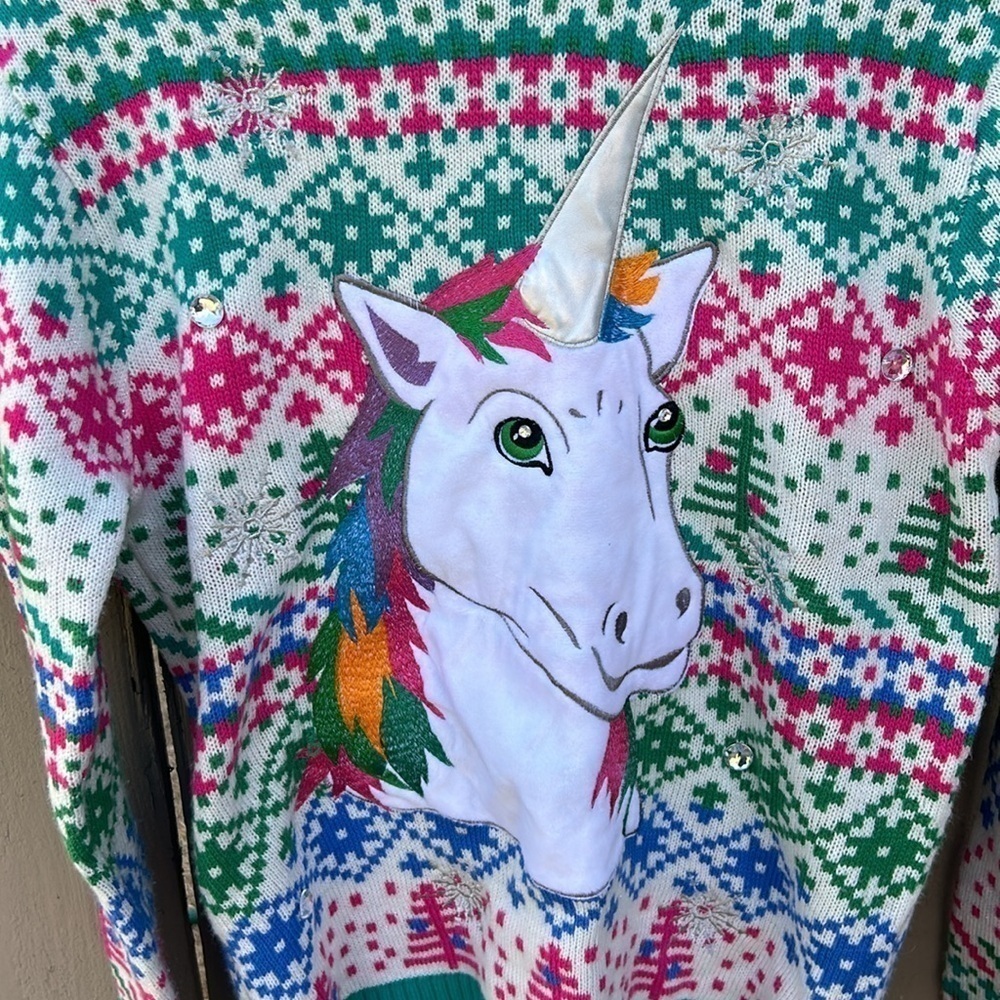 Blizzard Bay Unicorn Ugly Christmas Sweater Size Medium - Picture 2 of 6